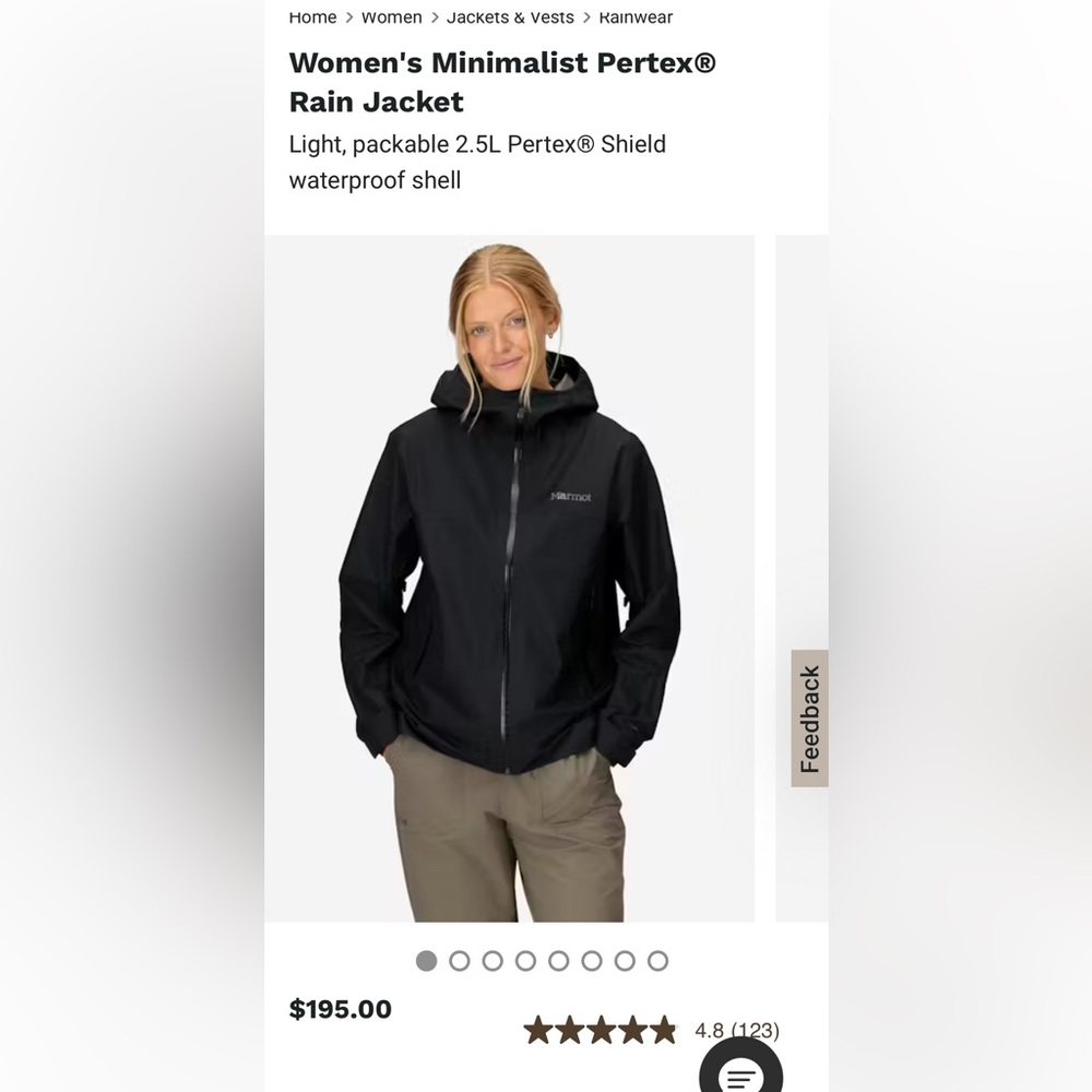 NWT Marmot Black Pertex Rain Jacket